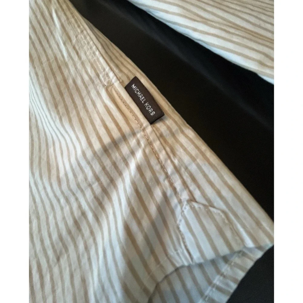 New Michael Kors Button Down Shirt 2XL Beige Stripe Cotton Elastane Stretch - Picture 5 of 13